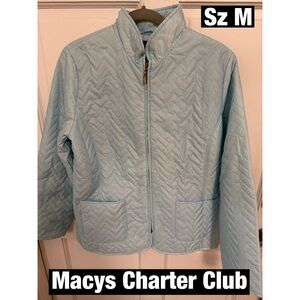 Charter Club Teal Aqua Zip Up  Chevron Jacket Sz M